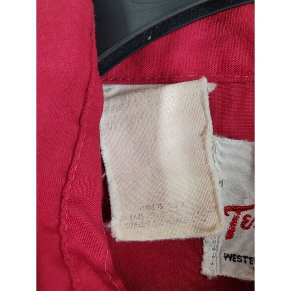 Vtg Tem Tex Western Shirt Pearl Snap  Mens 16.5 35 Red Maroon 70s 80s USA Made - Picture 9 of 14